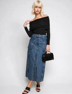 Rochelle Long belted Cargo Denim Skirt