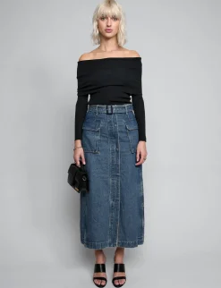 Rochelle Long belted Cargo Denim Skirt