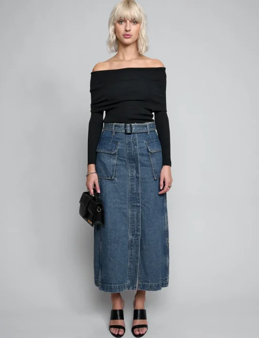 Rochelle Long belted Cargo Denim Skirt