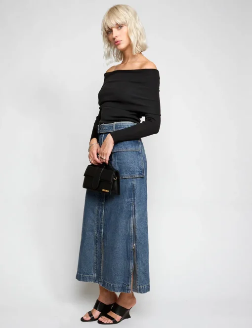 Rochelle Long belted Cargo Denim Skirt