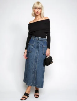Rochelle Long belted Cargo Denim Skirt