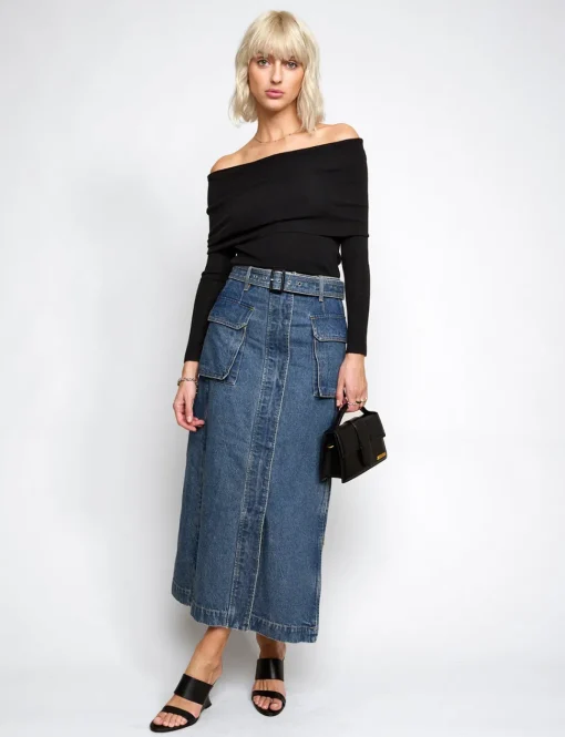 Rochelle Long belted Cargo Denim Skirt