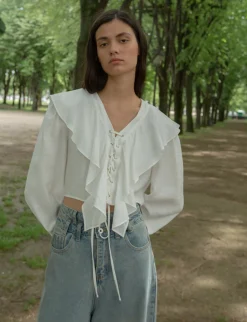 Ruffled Lace Up Blouse