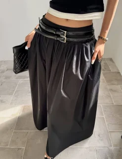 Thea Black Double-Belted Skirt