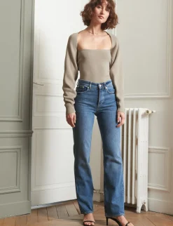 Two-Piece Knit Top with Shrug in Pebble -BESTSELLER