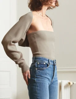 Two-Piece Knit Top with Shrug in Pebble -BESTSELLER