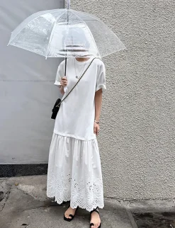 White Eyelet Tee Dress-BESTSELLER