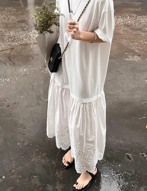 White Eyelet Tee Dress-BESTSELLER
