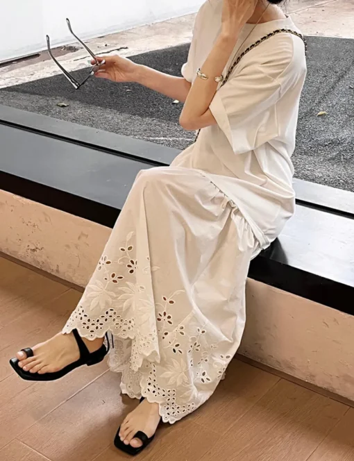 White Eyelet Tee Dress-BESTSELLER