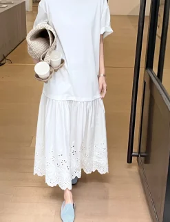 White Eyelet Tee Dress-BESTSELLER