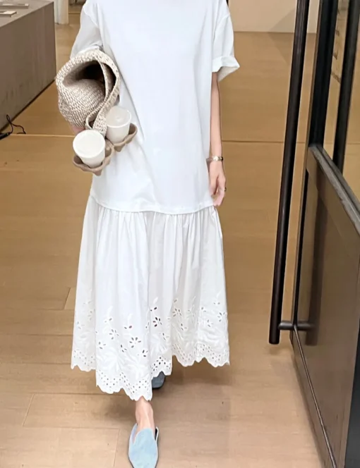 White Eyelet Tee Dress-BESTSELLER