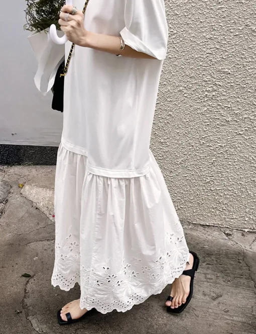 White Eyelet Tee Dress-BESTSELLER