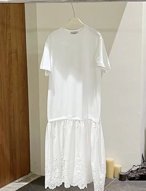 White Eyelet Tee Dress-BESTSELLER