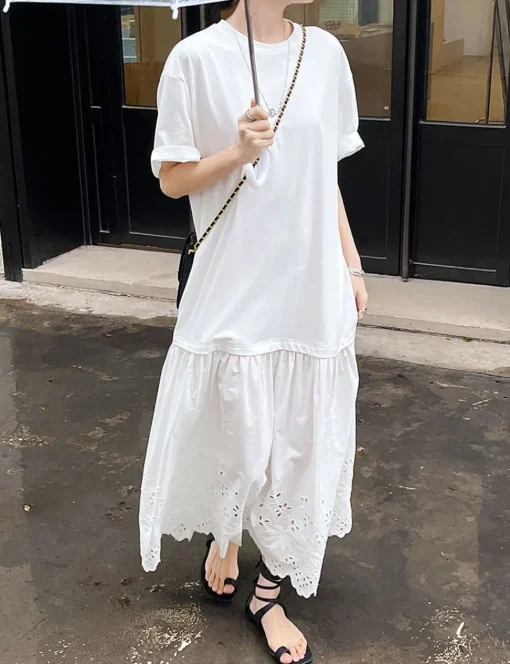 White Eyelet Tee Dress-BESTSELLER