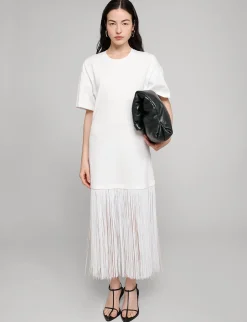 White Fringe Cotton Tee Dress