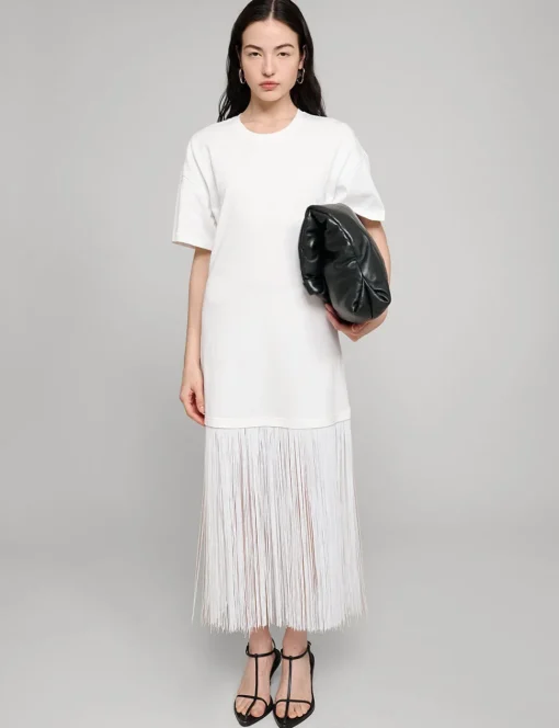White Fringe Cotton Tee Dress