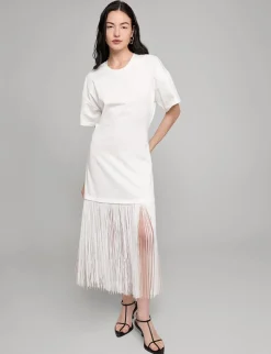 White Fringe Cotton Tee Dress
