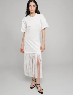 White Fringe Cotton Tee Dress