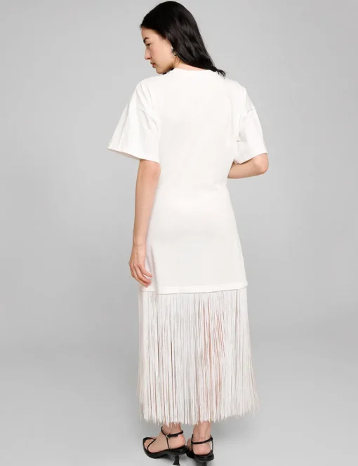 White Fringe Cotton Tee Dress