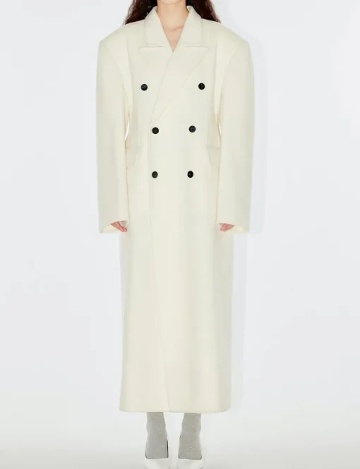 White Maxi Double Breasted Coat-BESTSELLER