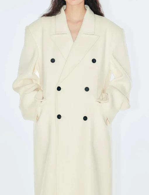 White Maxi Double Breasted Coat-BESTSELLER