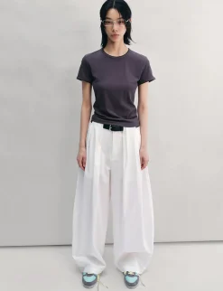 White Pleated Barrel Leg Pants -PREORDER