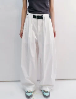 White Pleated Barrel Leg Pants -PREORDER