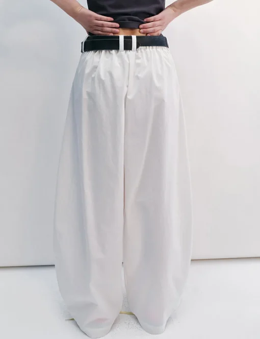 White Pleated Barrel Leg Pants -PREORDER