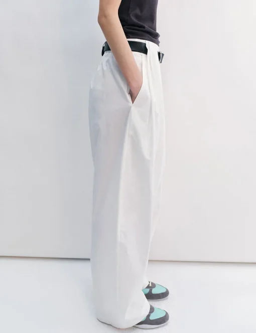 White Pleated Barrel Leg Pants -PREORDER