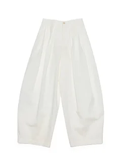 White Pleated Barrel Leg Pants -PREORDER