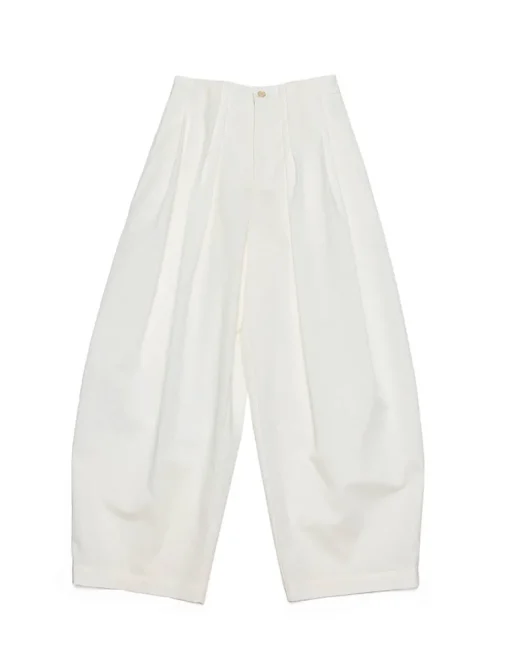 White Pleated Barrel Leg Pants -PREORDER