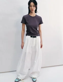 White Pleated Barrel Leg Pants -PREORDER