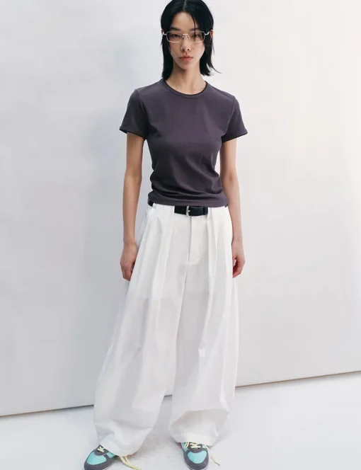 White Pleated Barrel Leg Pants -PREORDER