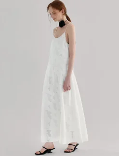 White Textured Drop Waist Dress