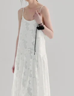 White Textured Drop Waist Dress