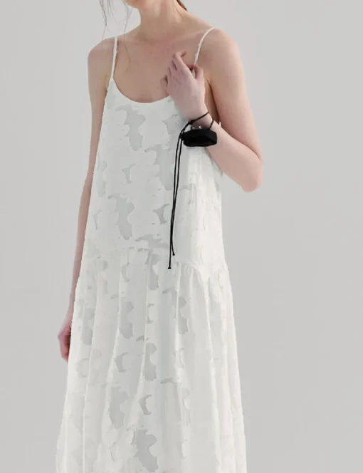 White Textured Drop Waist Dress