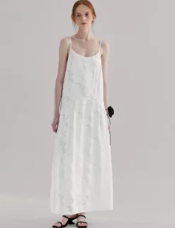 White Textured Drop Waist Dress