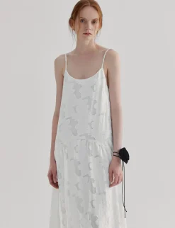 White Textured Drop Waist Dress