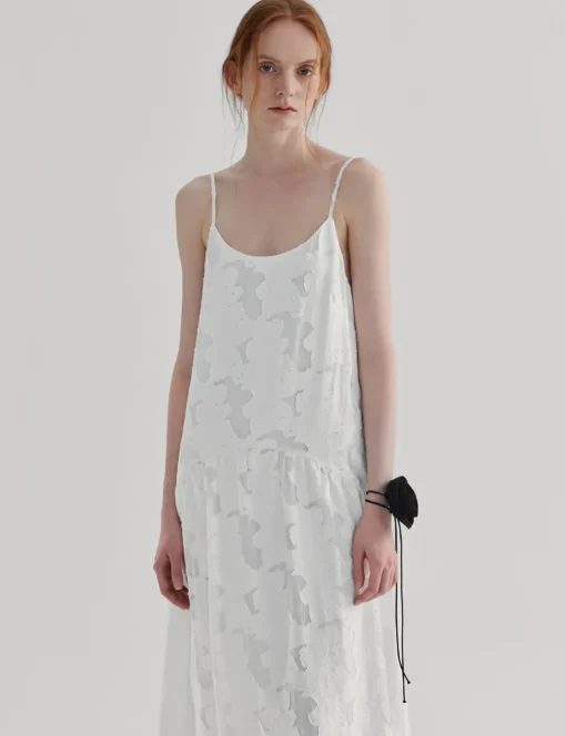 White Textured Drop Waist Dress