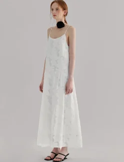 White Textured Drop Waist Dress