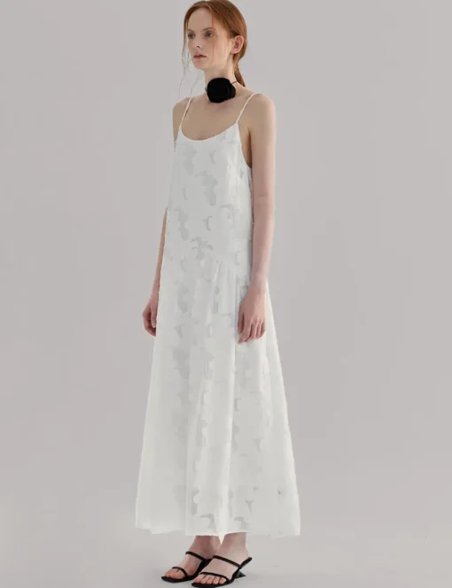 White Textured Drop Waist Dress