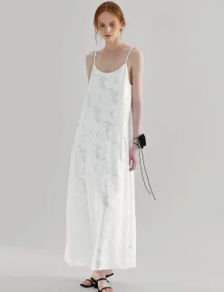 White Textured Drop Waist Dress