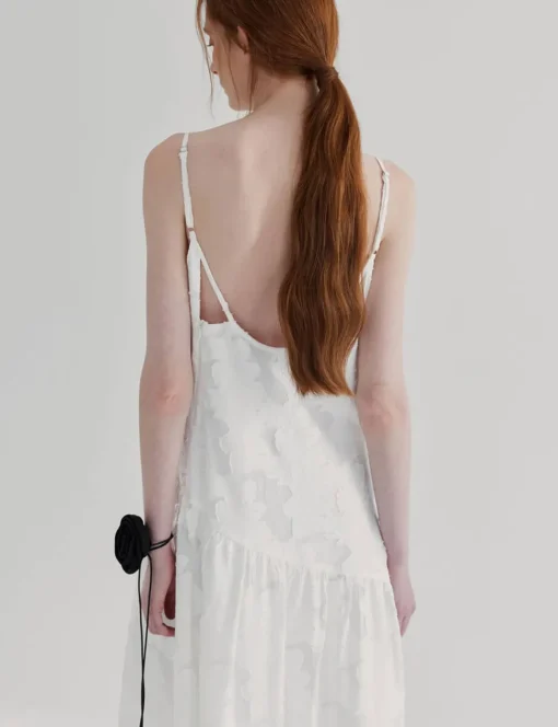 White Textured Drop Waist Dress